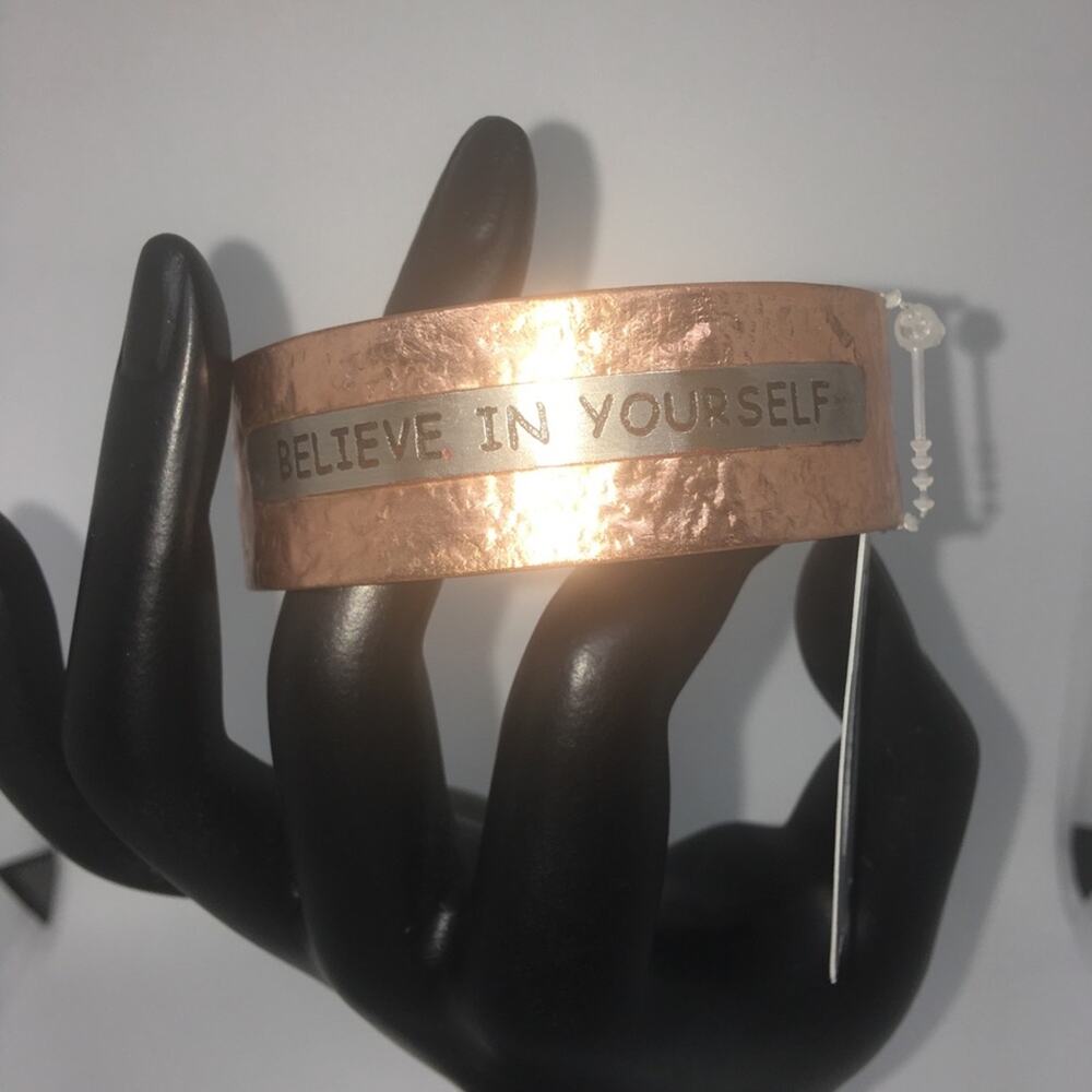 Believe In Yourself Cuff Bracelet - Copper, Silver - Picture 5 of 8